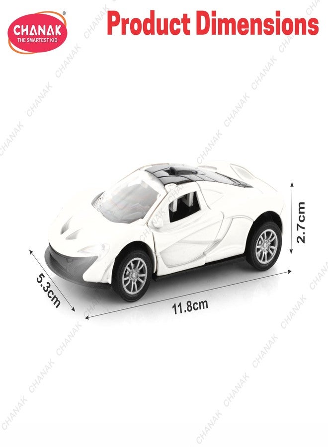 Chanak Premium Metal Die-Cast Sports Racer Car, Metal Car with Realistic Engine Sound, LED Lights, Open & Close Doors, Pull Back Car Zinc Alloy for Kids Above 3 Years, BIS Approved (White) - Image 2